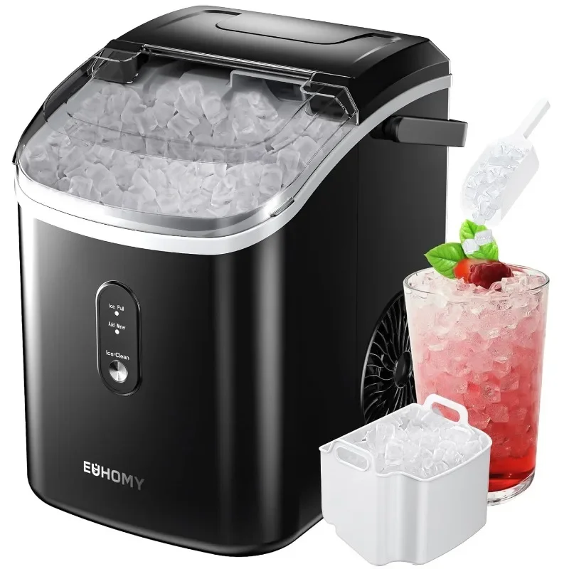 Countertop Ice Maker EUHOMY Nugget Ice Maker Countertop with Handle Ready in 6 Mins 34lbs/24H Removable Top Cover Portable Pebble Ice Maker