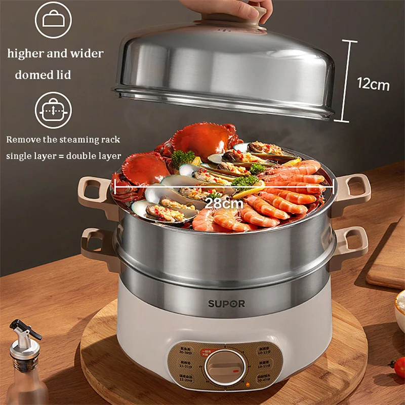 Household Multifunctional Electric Steamer Cooker Three-layer Large Capacity Stainless Steel Food Steamer Machine Pot