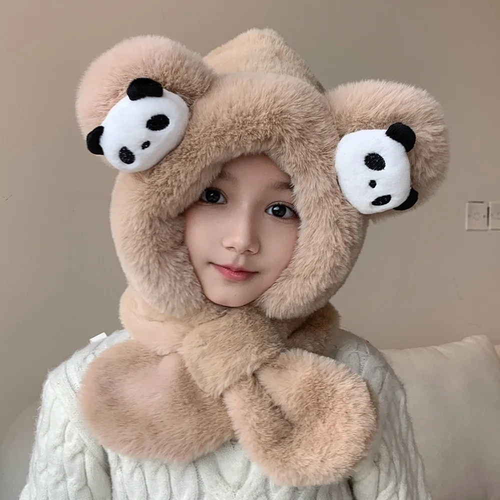 Warm Winter Hat Scarf Set Polyester Windproof Cartoon Panda