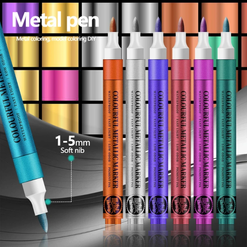 12 색 금속 아크릴 페인트 마커 세트 1-5mm 소프트 펜촉 빠른 건조 방수 포스터 광고 낙서 수제 DIY