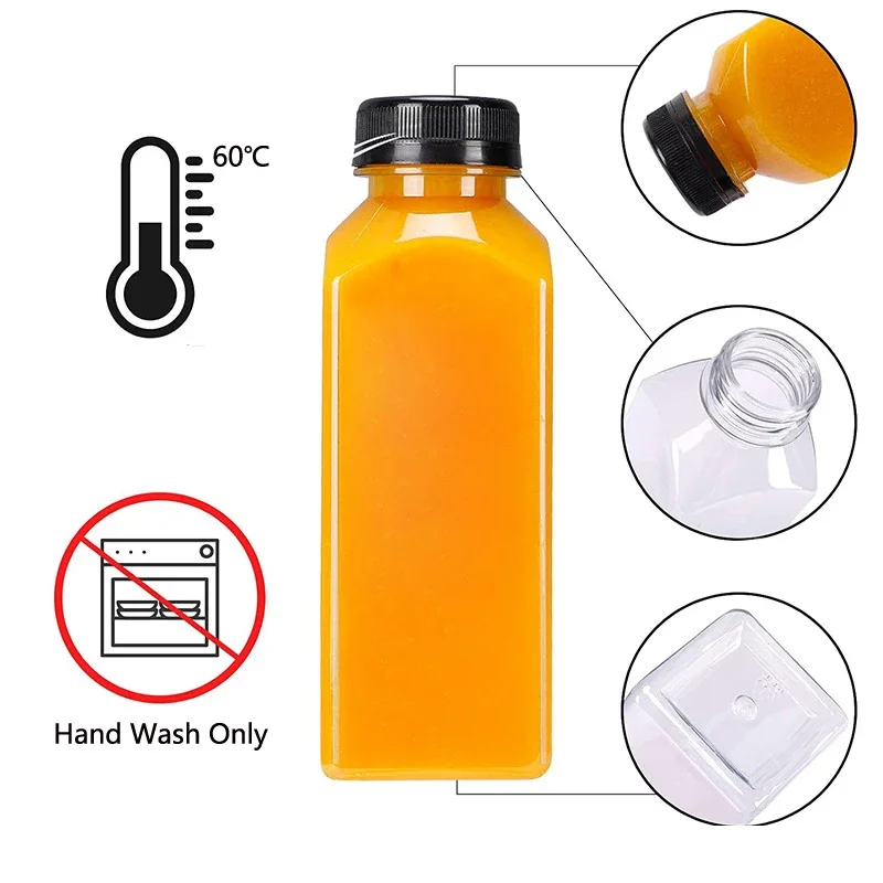 Refillable Bottle Set 5Pcs 60ml-1000ml Empty Plastic Juice Bottles With Tamper Evident Caps Clear Bulk Reusable Water Drinking Containers For Juicing