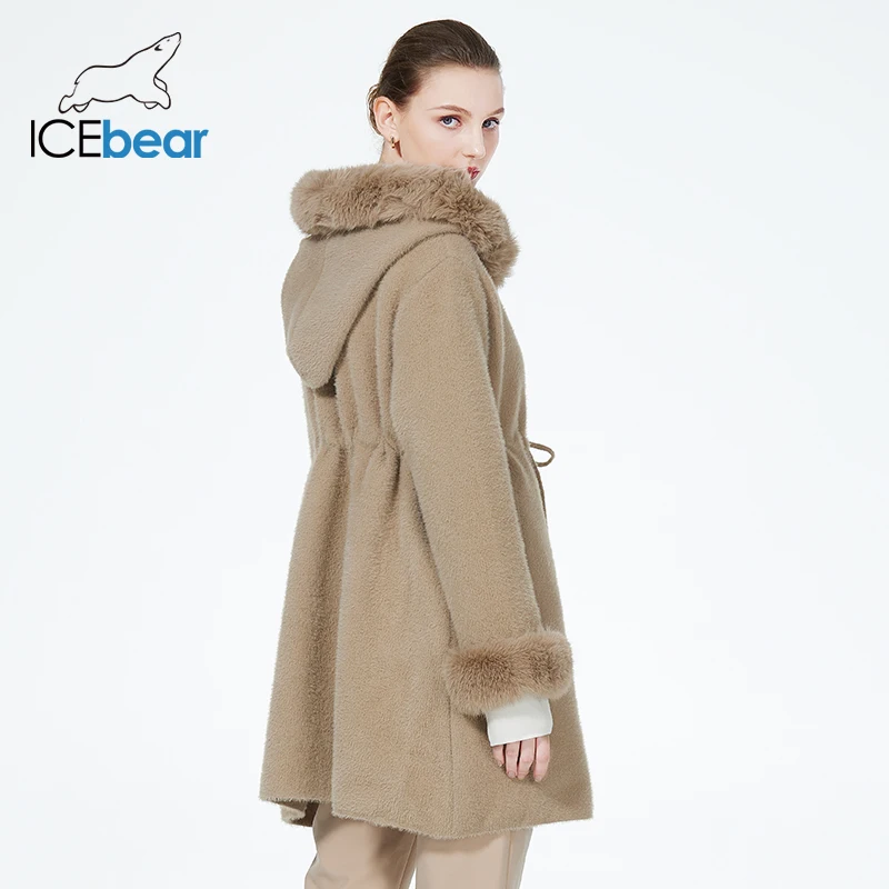 ICEbear 2023 여성용 단색 루즈 가디건, 긴 소매 스웨터, 니트 후드 코트, 모피 인공 밍크 코트, HY058