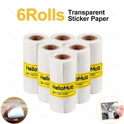 Vibrant Color 57mm Thermal Printer Paper for Instant Print Cameras - Inkless Mini Portable Photo Printer Paper (6Rolls Clear Sticker)