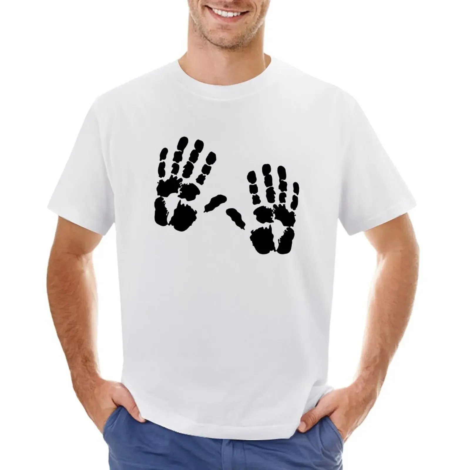 

Hand Prints T-shirt vintage customs hippie clothes Short sleeve tee men