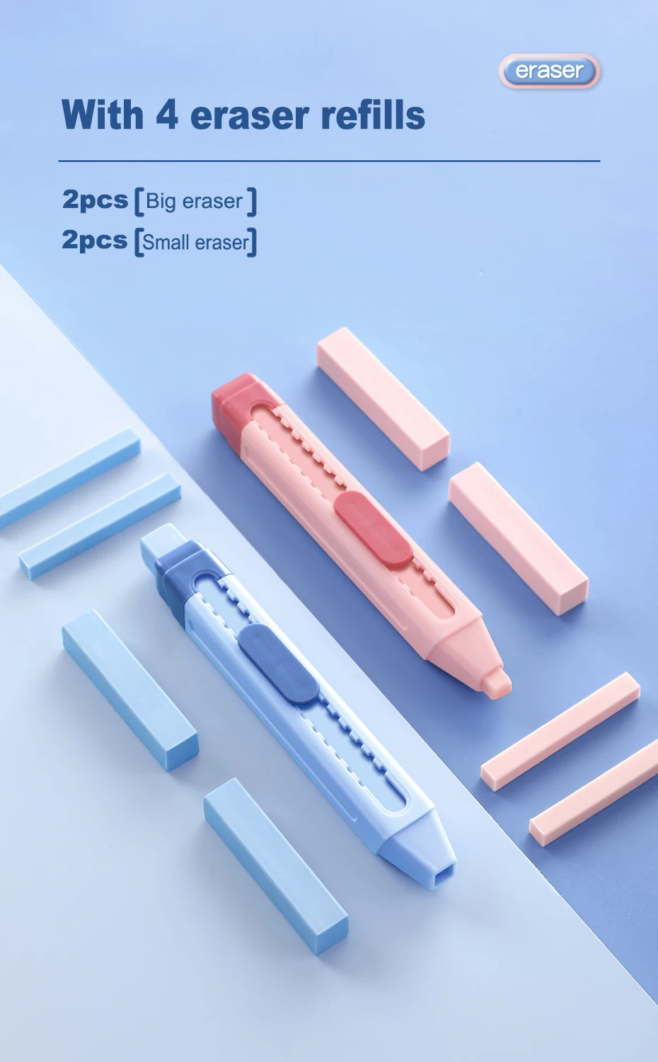 Deli Erasers Pen Retractable Press Pencil Rubber Correction Supplies School Stationery Erasers for Kids Soft Art Eraser Pen cute