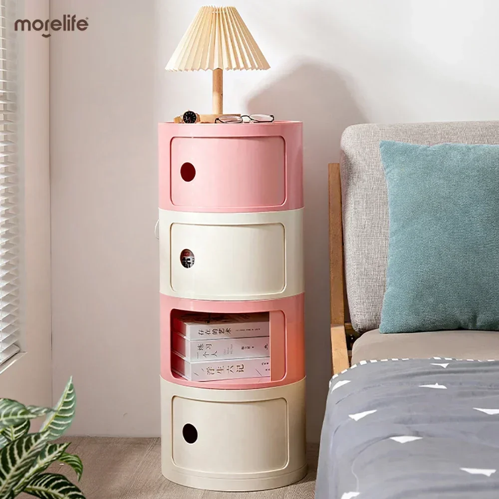 nightstands set,plastic storage cabinet,fabric drawers cabinet Nordic Round Simple Nightstands Plastic Bedroom Bedside Cabinets