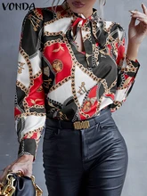 

Lady Printed Shirts Casual Tops 2022 VONDA Bohemian Printed Blouse Vintage Long Sleeve Tops Elegant Office Blusas Femininas