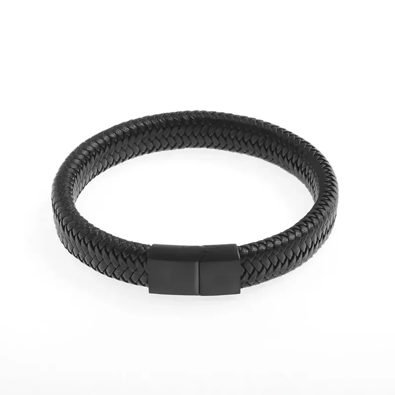 Vintage Handwoven Black Leather Bracelet with High Quality Metal Buckle Suitable for Men's Personalized Charm Wristband Jewelry 3