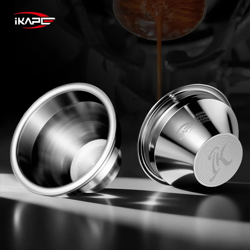 IKAPE espresso coffee filter with a variable diameter of 58mm, featuring a high-precision black convex basket for efficient coffee...