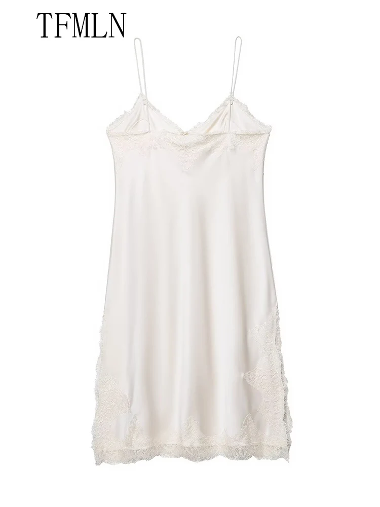 Sexy Women's Lace Patchwork Strap Dresses 2025 Elegant V-neck Sleeveless Chic Paerty Dress Fashion Backless Slim Causal Dress