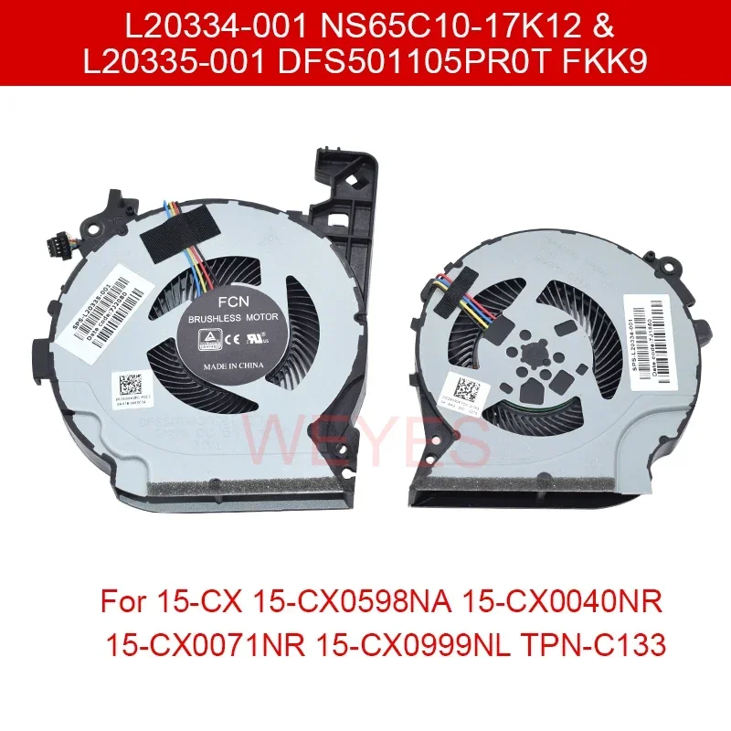 L20334-001 NS65C10-17K12 DFS501105PR0T FKK9 вентилятор для HP 15-CX 15-CX0598NA 15-CX0040NR 15-CX0071NR 15-CX0999NL L20335-001