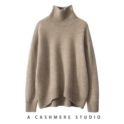 Autumn Winter New Thick Cashmere Sweater Women High Neck Pullover Merino Wool Sweater Warm Loose Knitted Base Tops Clothing