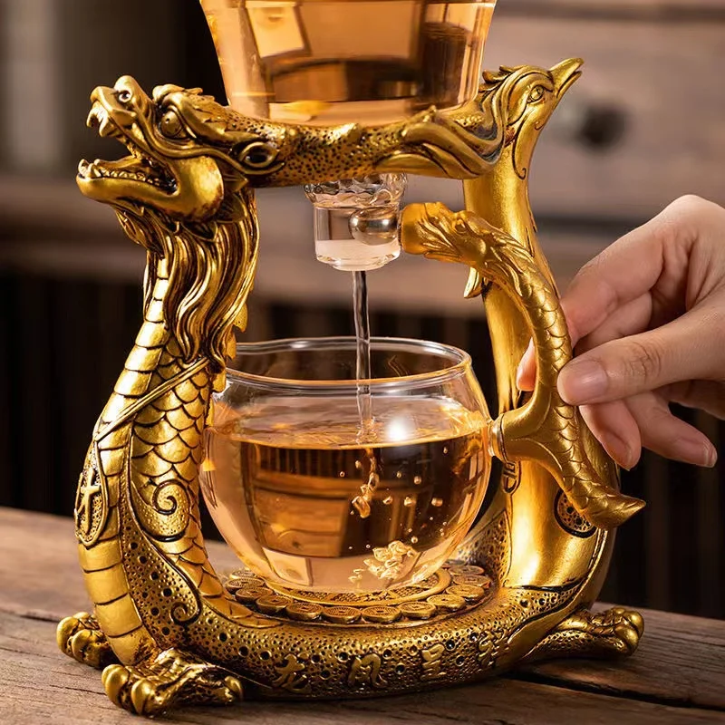 

Chinese Dragon Glass Teapot Magnetic Diversion Rotating Cover Bowl Water Tea Cup Lucky Pu'er Oolong Drinkware Dropshipping Tea