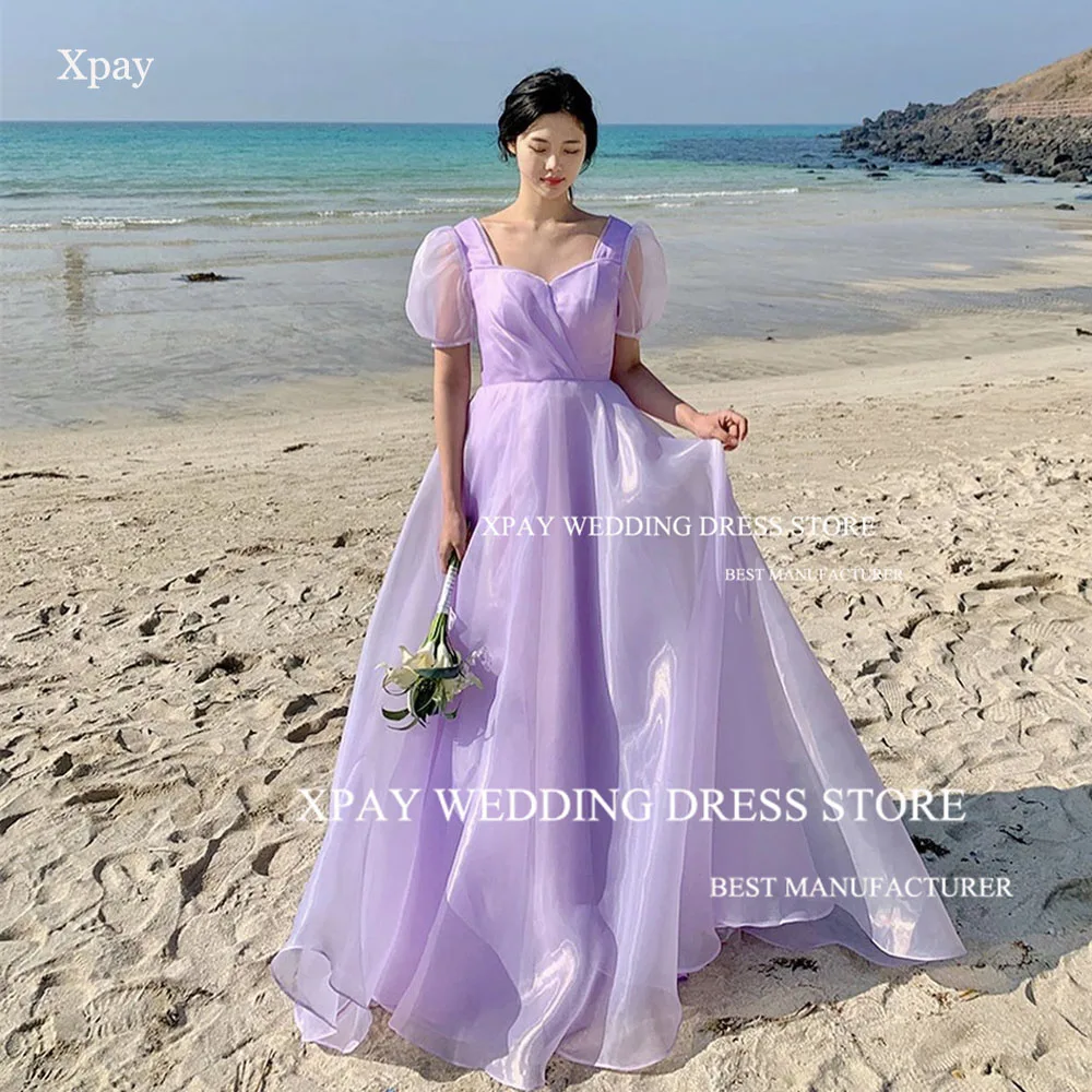 

XPAY Violet Sweetheart Evening Dresses For Wedding Party Short Puff Sleeve Prom Gown Photos Shoot Formal Occasion Party Dress