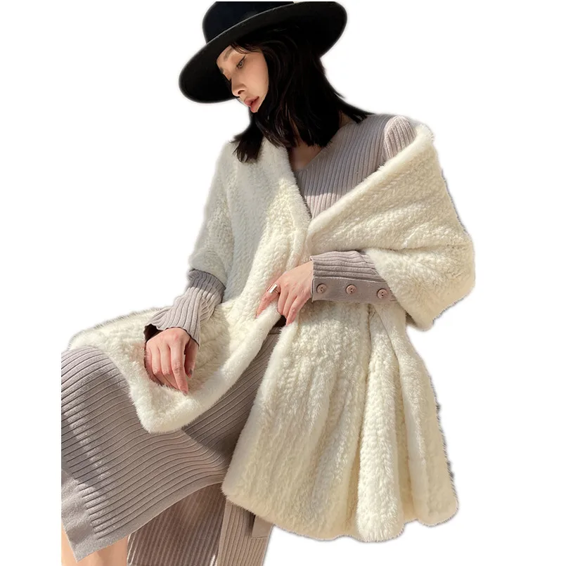 New Luxury Women's Real Mink FUr Scarf Lady Fashion Knitted Scarves Wraps Winter Warm Soft Muffler