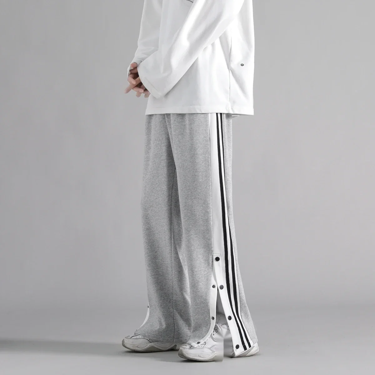 Spring and autumn breasted pants men's Korean version of the trend gray slacks straight-leg sweatpants wide ins trendy brand
