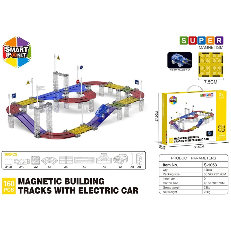 Magnetic Building Blocks Magnetic Tiles Road Car Boys Toys Building Blocks Electric Rail Car Construction Game STEM Activity Playset Montessori Kids Toys