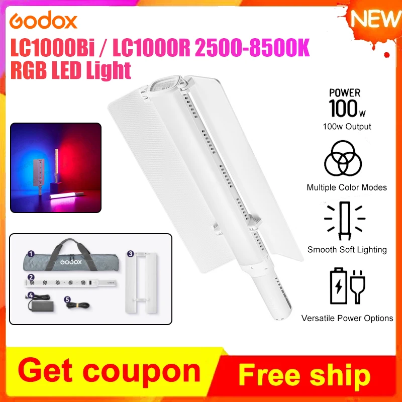 Godox 화이트 버전 RGB LED 라이트 스틱, 스튜디오 비디오 녹화용, LC1000Bi, LC1000R, 2500-8500K