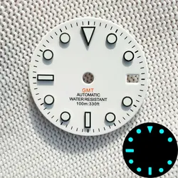 Blue Green Luminous GMT Watch Dial with Date Window - Gloss Finish, 28.5mm - 28.5mm (White - GMT Orange)