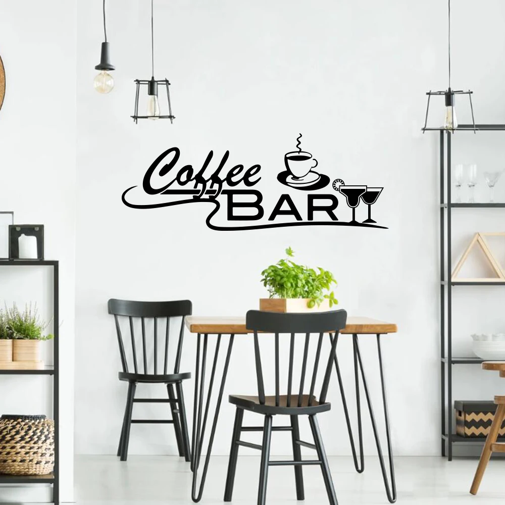 Coffee Bar Shop Window Wall Sticker Decal Kitchen Restaurant Office Cafe Mug Wine Beer Champagne Vinyl Home Decor wall stickers