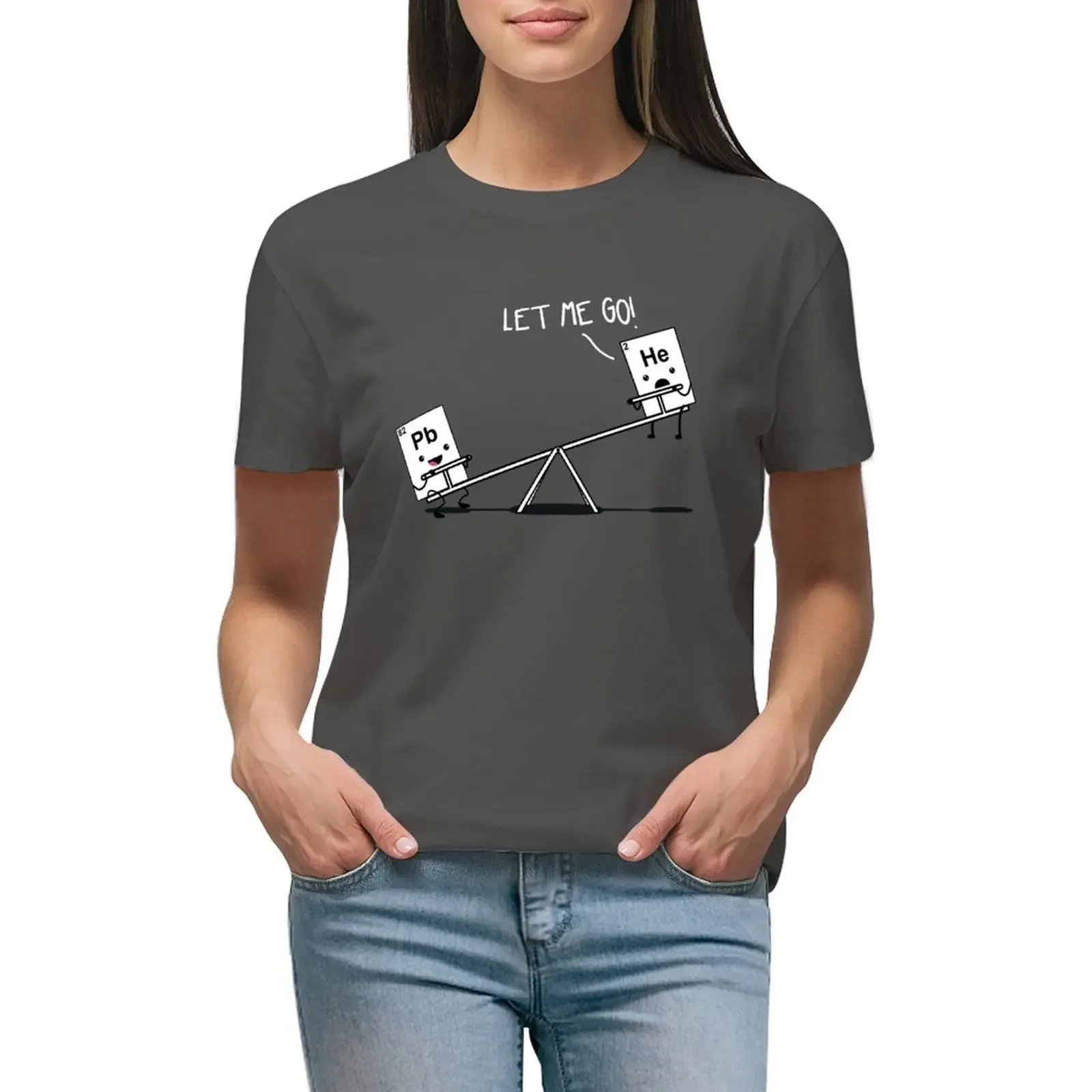 

Pb He Lead and Helium on a Seesaw Funny Chemistry T-shirt anime clothes hippie clothes cute tops t shirts for Women