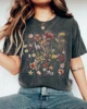 Vintage Wildflower Print Comfort Shirt Boho Cottagecore Tshirt Botanical Purple Floral Tee Apparel Trendy Y2K Casual Streetwear