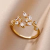 Bagues géométriques de luxe en Zircon pour femmes, en acier inoxydable, couleur or, anneau ouvert, tendance, fête de mariage, bijoux esthétiques, cadeau pour Femme