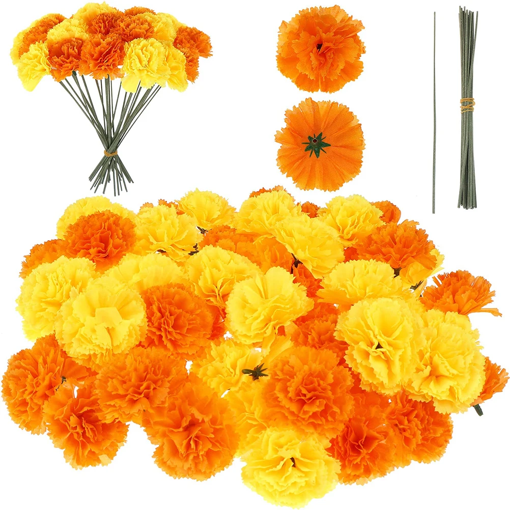 

50Pcs Marigold Artificial Flower for Diwali Home Decor DIY Wreath Garland Craft Wedding Party Decoration