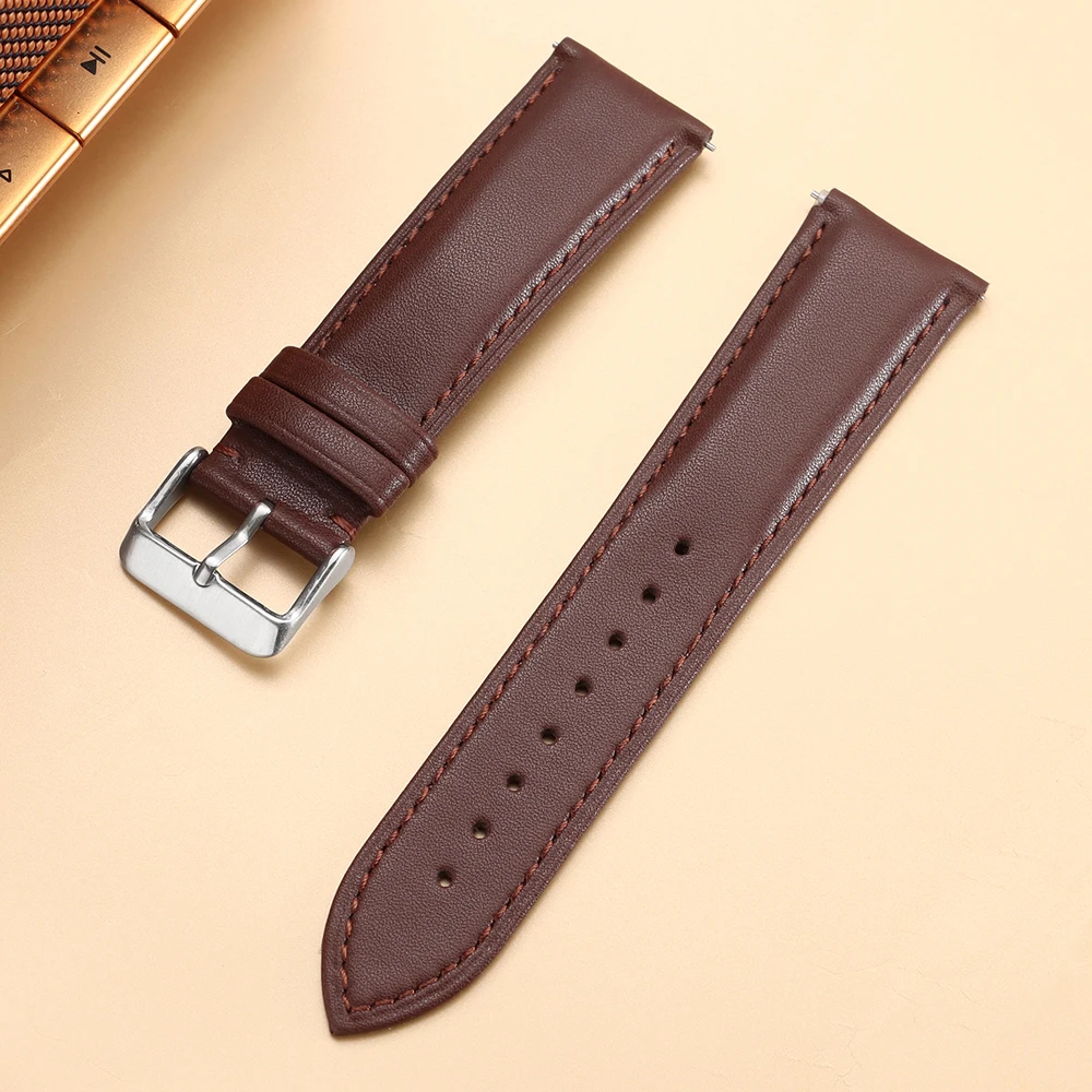 Elegant Calf Leather Quick Release Watch Strap with Silver Buckle