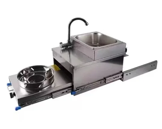 Cuisinière à gaz et évier en acier inoxydable RV Yacht cuisine 1