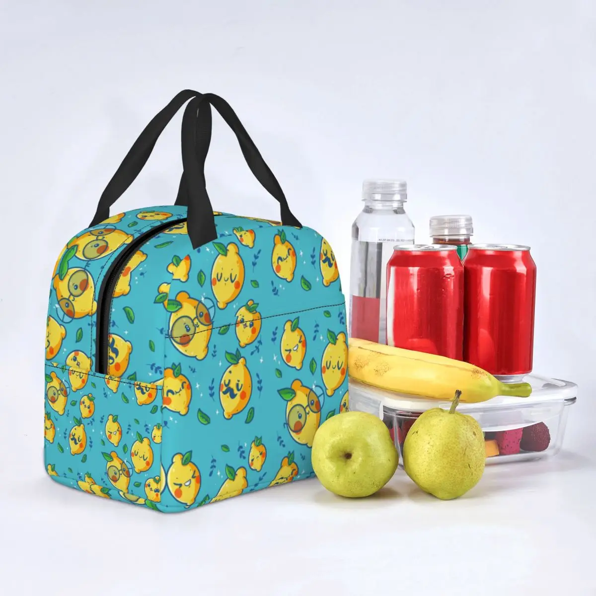 Funny Lemon Faces Insulated Lunch Tote Bag for Women Summer Citrus Fruit Resuable Cooler Thermal Food Lunch Box School