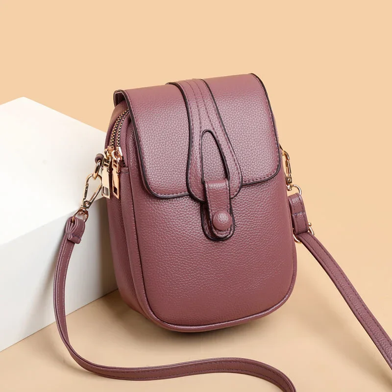 Simple Shoulder Bag for Women PU Leather Crossbody Bag Multi-layer Messenger Handbag and Purse Flap Phone Bolsa Sac