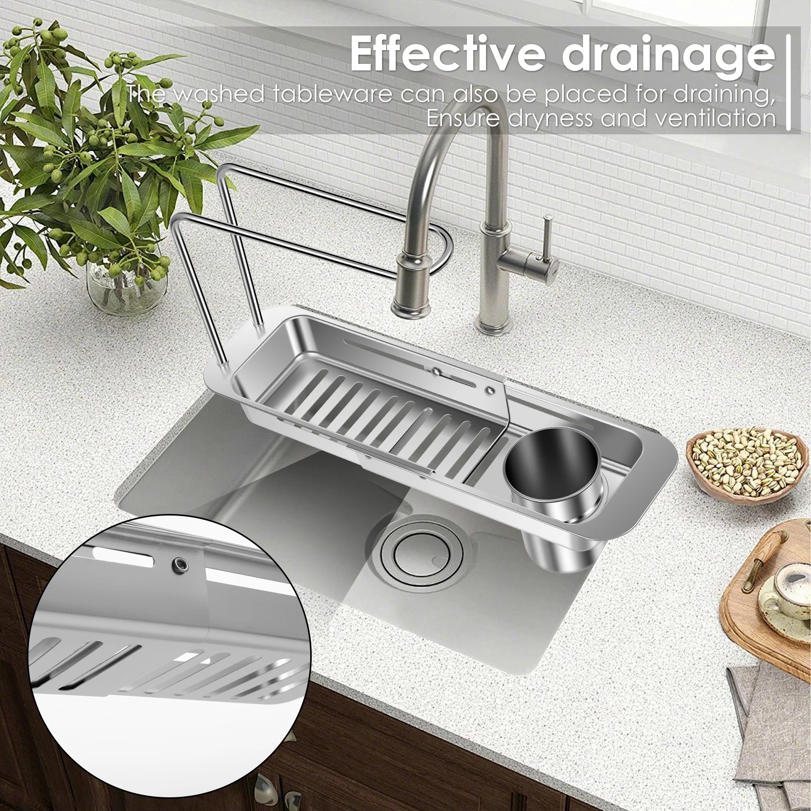 Organizzatore per lavello da cucina, porta spugna, portaoggetti per spugne, accessori da cucina con vassoio di scarico e porta asciugamani | Leroy Merlin