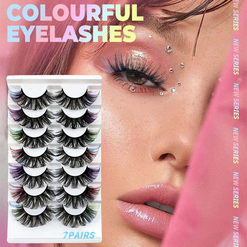 

False Eyelashes New Imitation Mink Seven Color Hair D Curved European And American Eyelashes Stage Makeup Whole Eye Tail Color