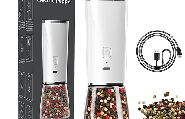 Electric Salt and Pepper Grinder Set Rechargeable with USB Automatic Gravity Stainless Steel Pepper Mill Spice Grinder Adjustable Coarseness SC0GO