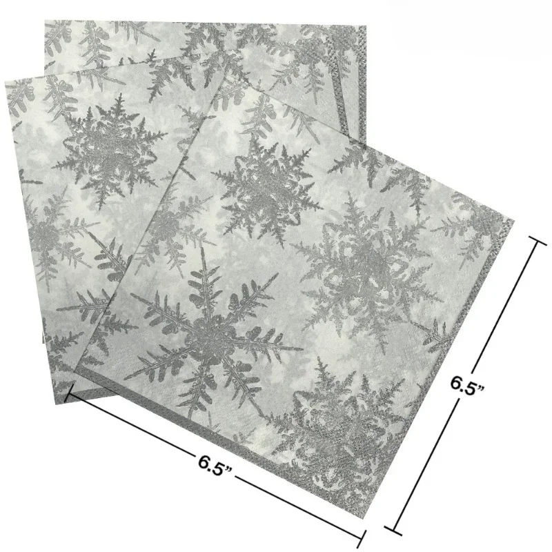 20pcs/Pac 2-Ply Christmas Series Party Decoration Paper Napkins Winter Snowflake Printed Paper Placemats Wine Glass Flower