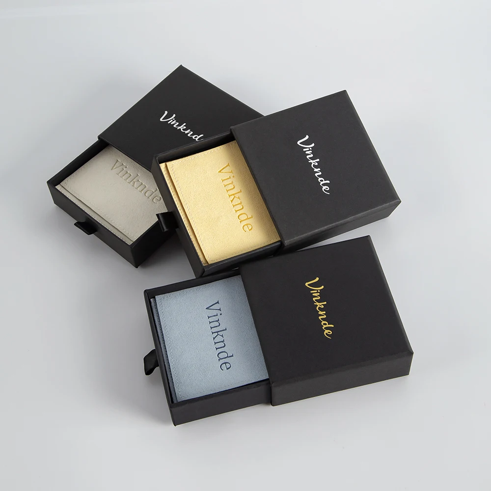Jewelry Drawer Box 7x7x1.7cm Black Paper Custom Logp 6x6cm Microfiber Velvet Cotton Bag Wedding Favors for Ring Earrig Storage