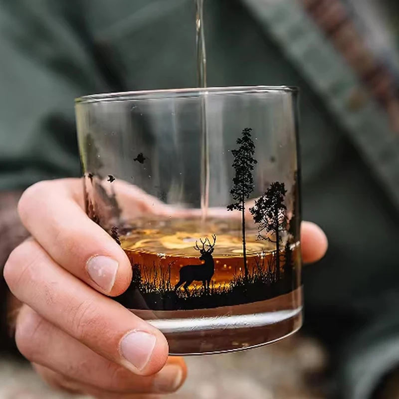 10.3oz Black Silhouette Pattern Glass Cup Personalized Drinking Glasses Household Creative Whiskey Glass Iceberg Cup