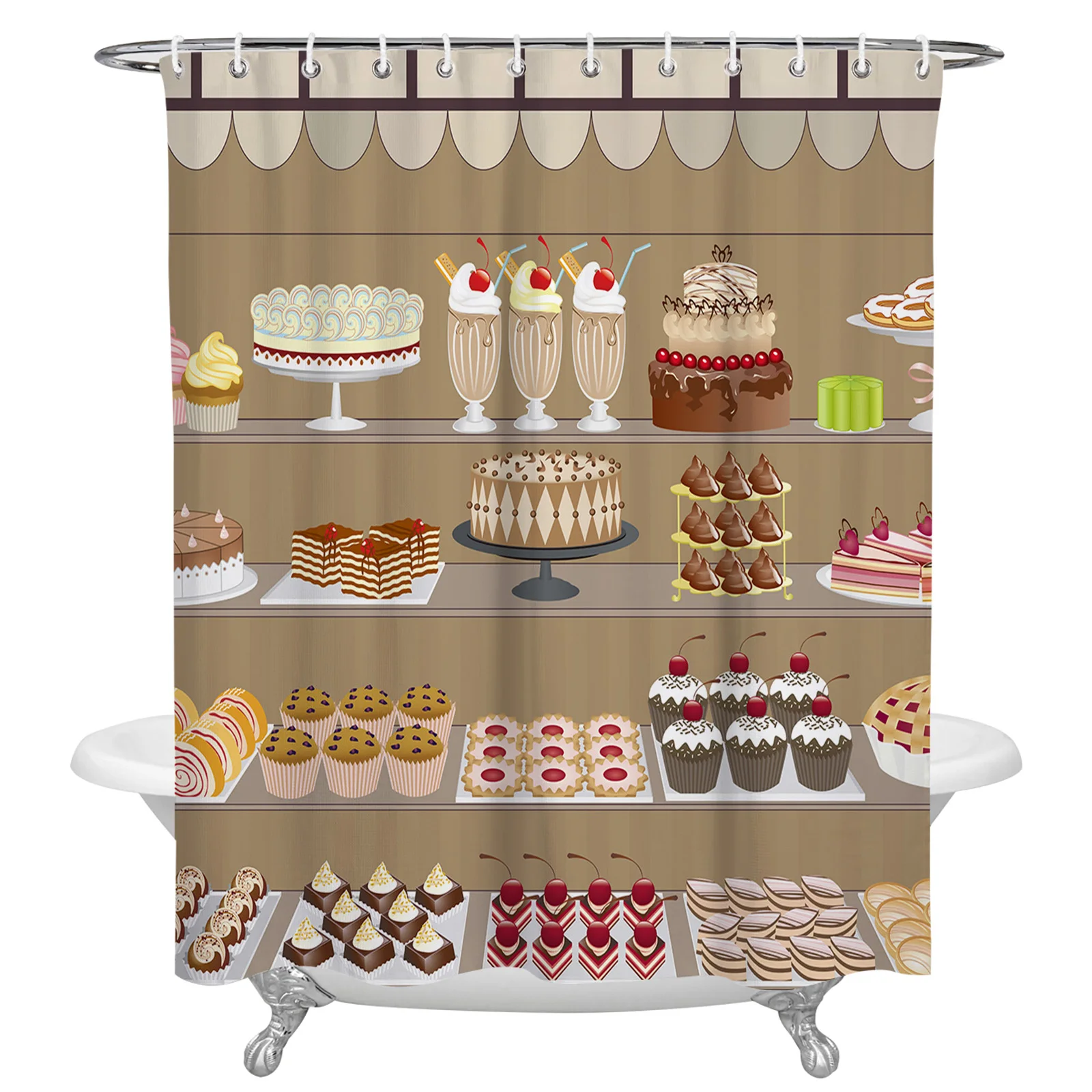 

Dessert Cake Bread Waterproof Shower Curtain Bathroom Fabric Polyester Shower Curtains Bath Decor Curtain