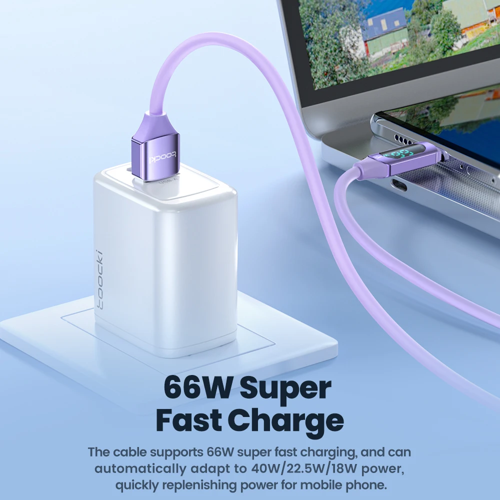 투키 USB A to 타입 C 케이블 LED 디스플레이 PD 고속 충전 USB C 데이터 케이블 삼성 S23 아너 70 프로 원플러스 충전 케이블