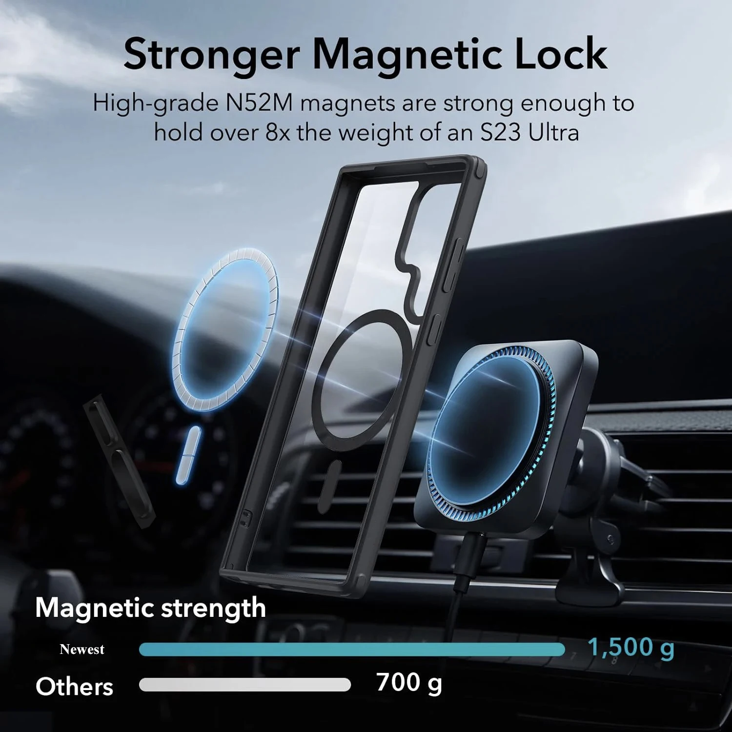 Clear Black Magnetic Mobile Phone Case with Yellowing Resistant Back Cover