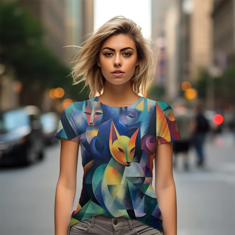 

2023 футболки в простом стиле с принтом животных, летняя женская модная футболка, футболка большого размера