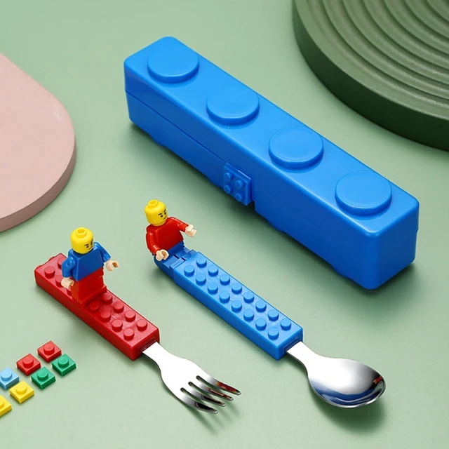 Silicone Building Block Kids Utensil Child Funny Tool Like Spoon Fork Knife  Sets