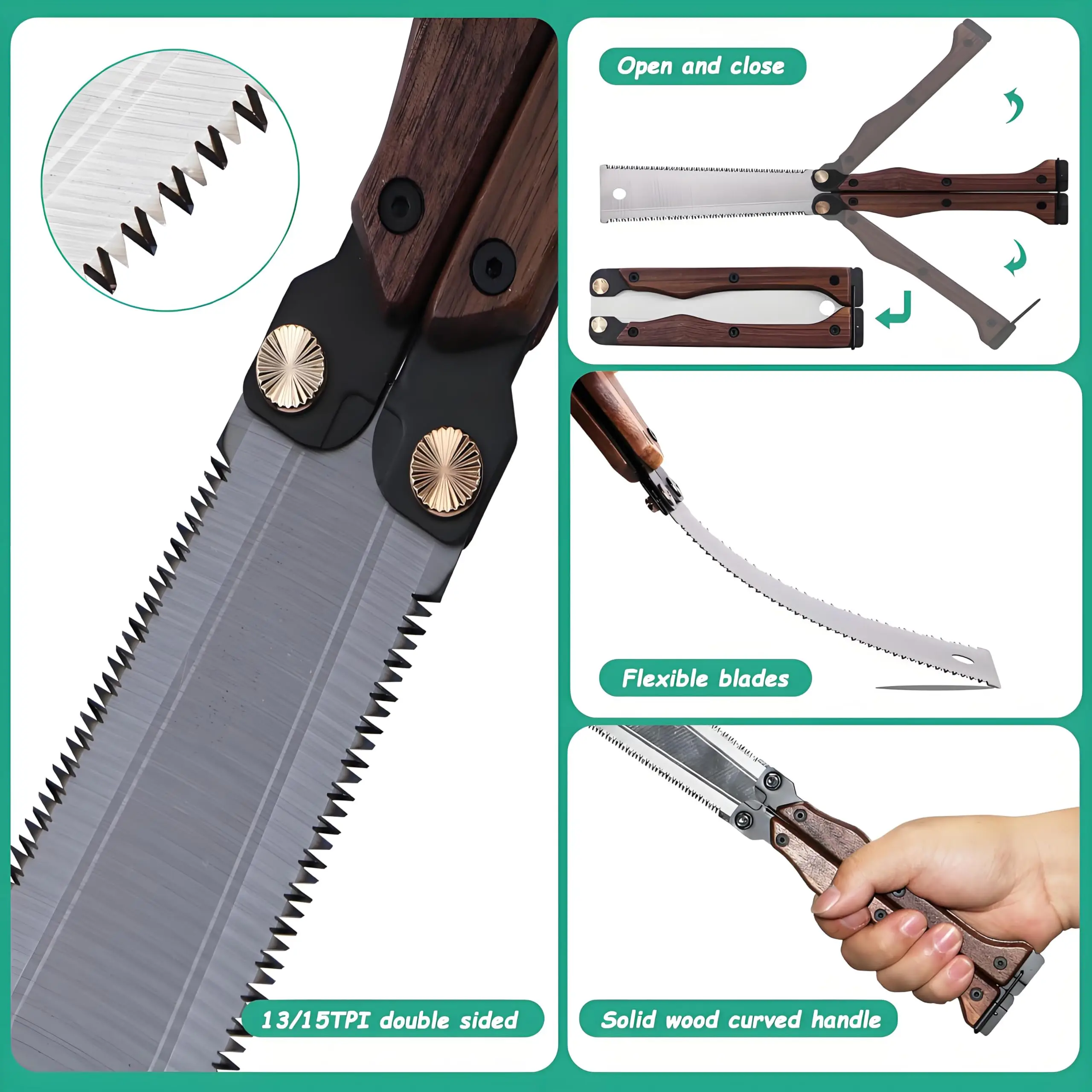 Folding Hand Saw, 5.5 Inch Small Handsaw 11/15TPI Double Edges Pull Saw SK5 Steel Wood Saw for Woodworking Camping