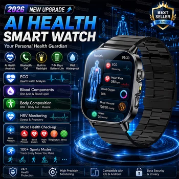 Nuovo Smartwatch 2026 con ECG+PPG per Diagnosi e Monitoraggio della Salute, Analisi Corporea, Pressione Sanguigna, Lipidi e Acido Urico per Uomini