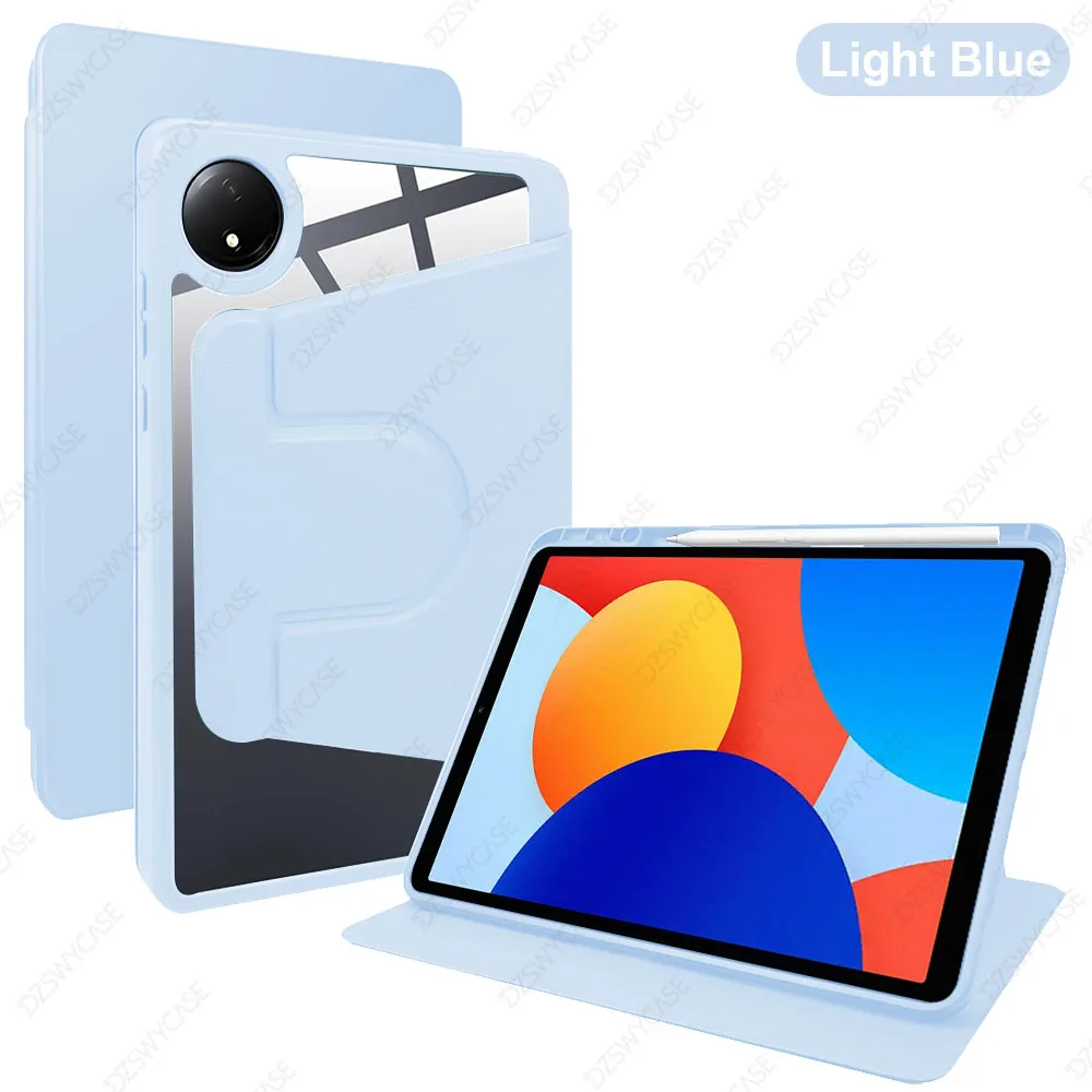 Enhanced Tablet Case with Pencil Holder, 360° Rotating Stand, Transparent Acrylic Cover, Auto Wake/Sleep Function