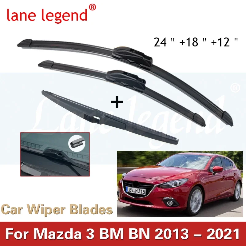 

For Mazda 3 BM BN 2013-2021 Car Front Rear Wiper Blades Soft Rubber Windscreen Wipers Auto Windshield 24"+18"+12" 2015 2016 2017