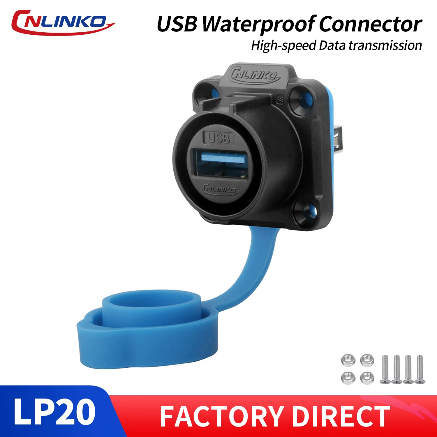 CNLINKO M20 IP68 USB 2.0/3.0 Wasserdichte Buchse – Panelmontage, 5 Gbit/s Schnelles Laden/Synchronisieren für Industrie- und Outdoor-Geräte