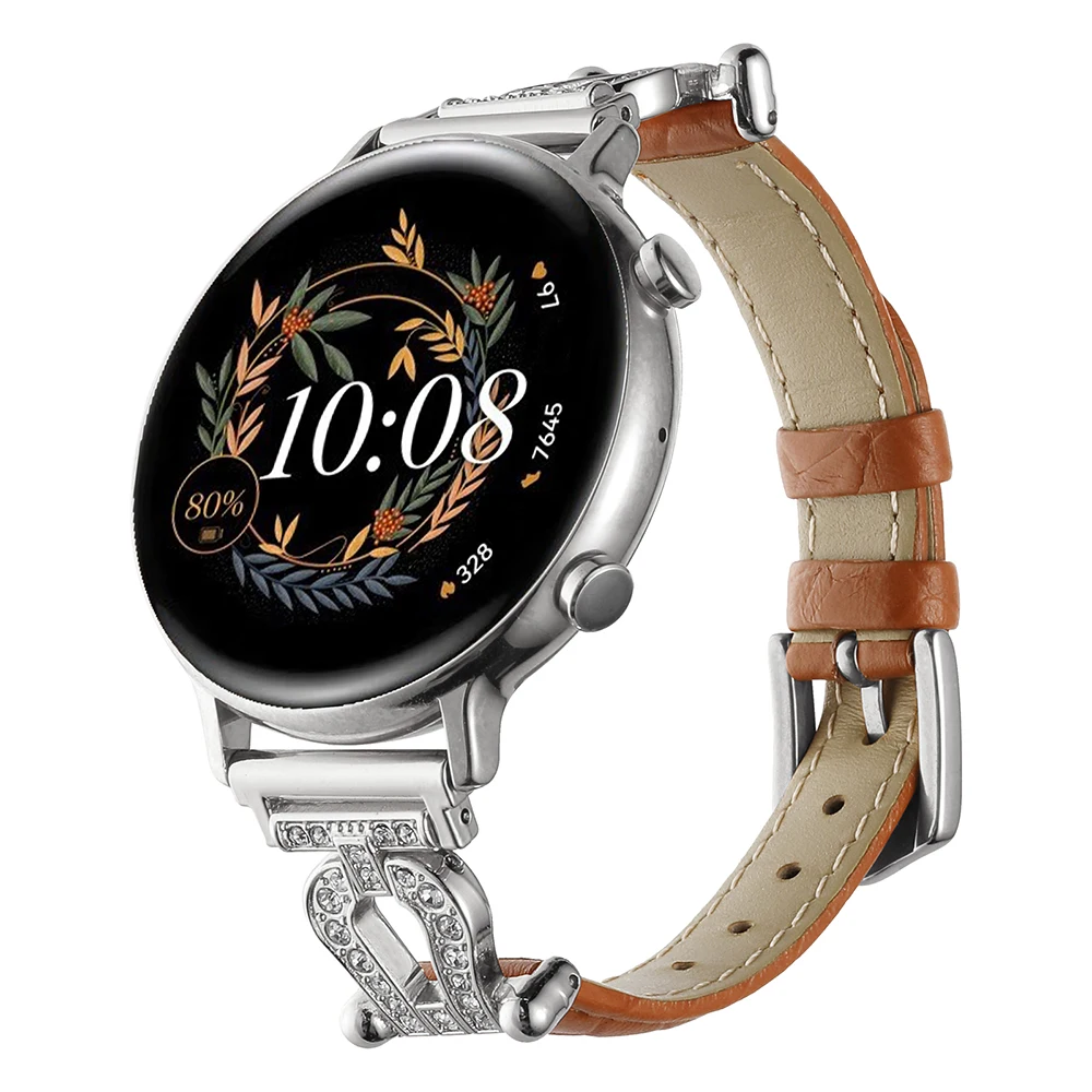 

20 22mm Leather Strap for Samsung Galaxy Watch 5/4 40mm 44mm elegant women band for huawei GT3/GT2 42mm Amazfit GTS 4/3/2/4 mini