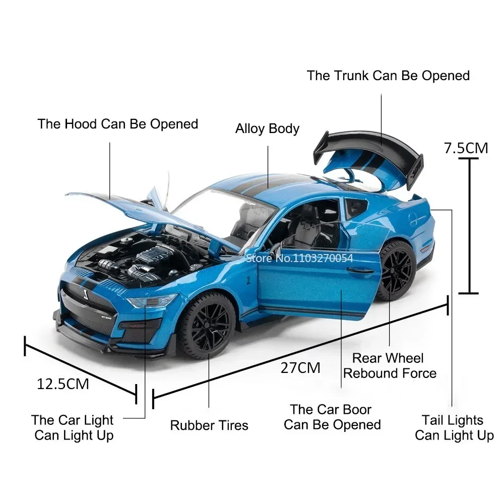 Large Size 1/18 Mustang Shelby GT500 Alloy Diecasts Sports Car Model 4 Doors Can Be Opened Metal Vehicle for Kids Toys Gift 3